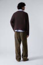 Dark Mauve - Loose Ribbed Cotton Sweater - 2