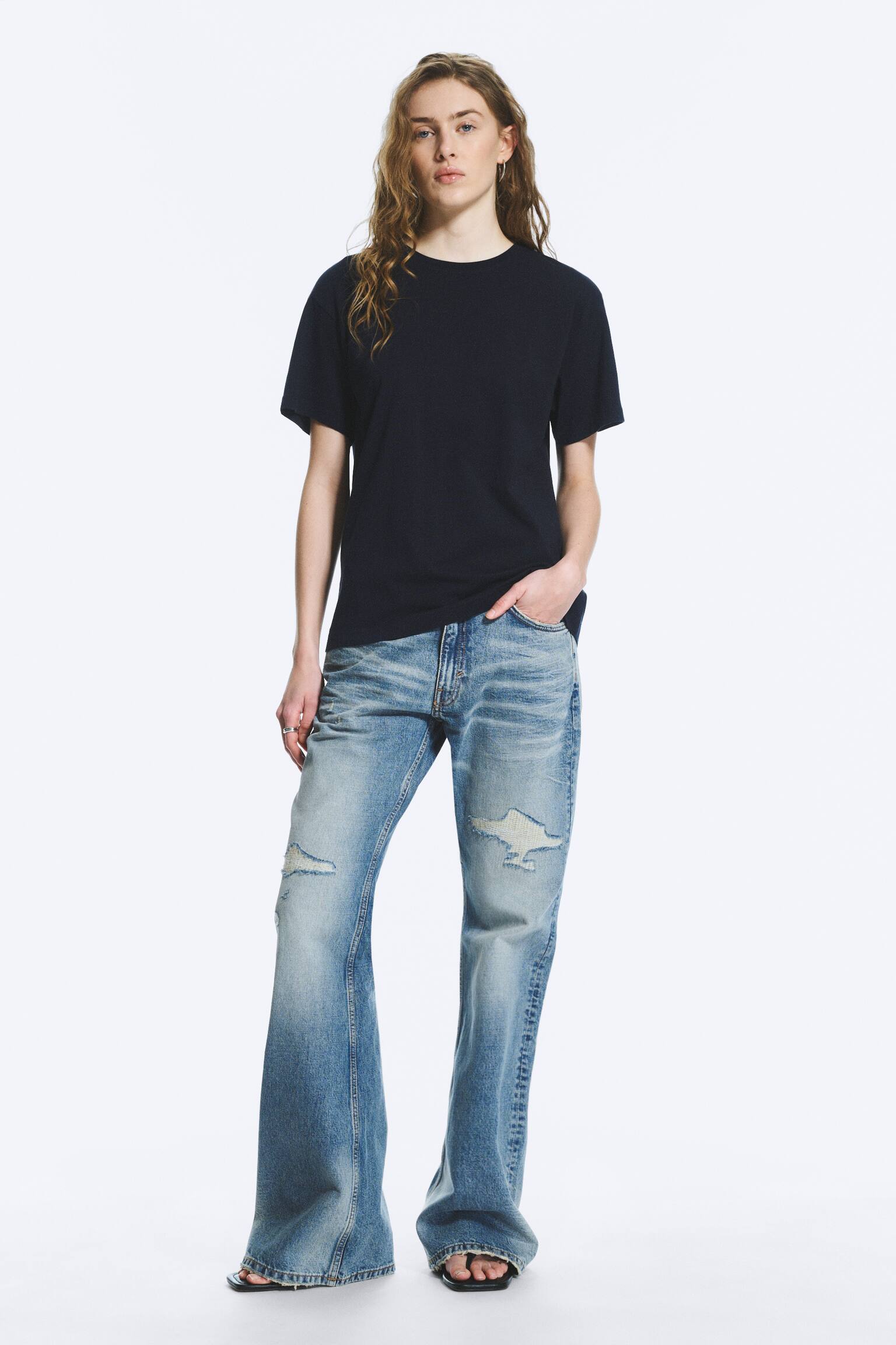 Weiches Baumwoll-T-Shirt in regulärer Passform - Dunkles Marineblau/Weiß - 3