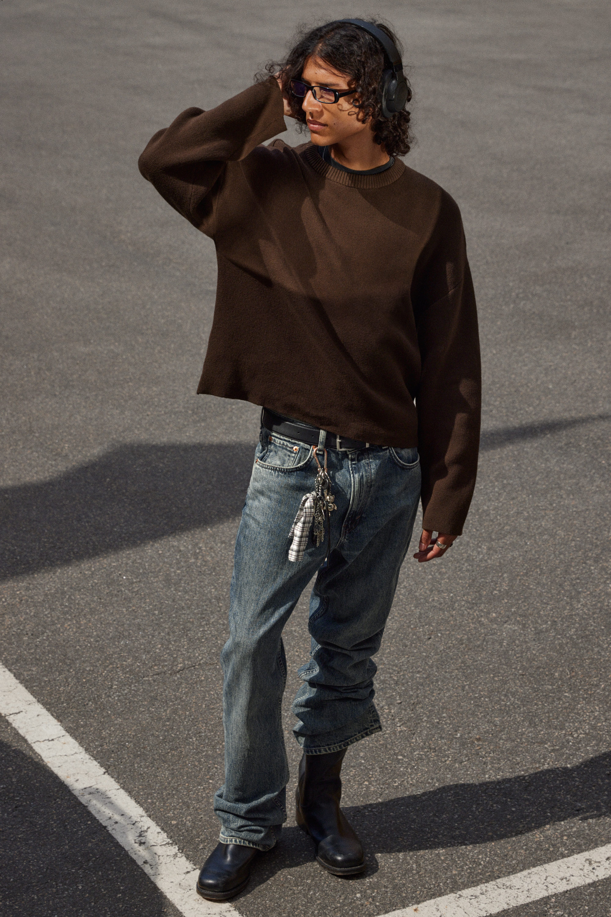 Dark Brown - Boxy Knitted Cotton Sweater - 2
