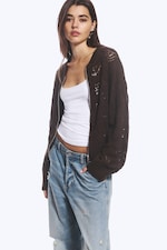 Dark Brown - Knitted Zip Cardigan - 6