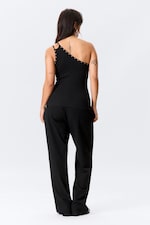 Black - Eyelet Detail Asymmetric Tank Top - 3