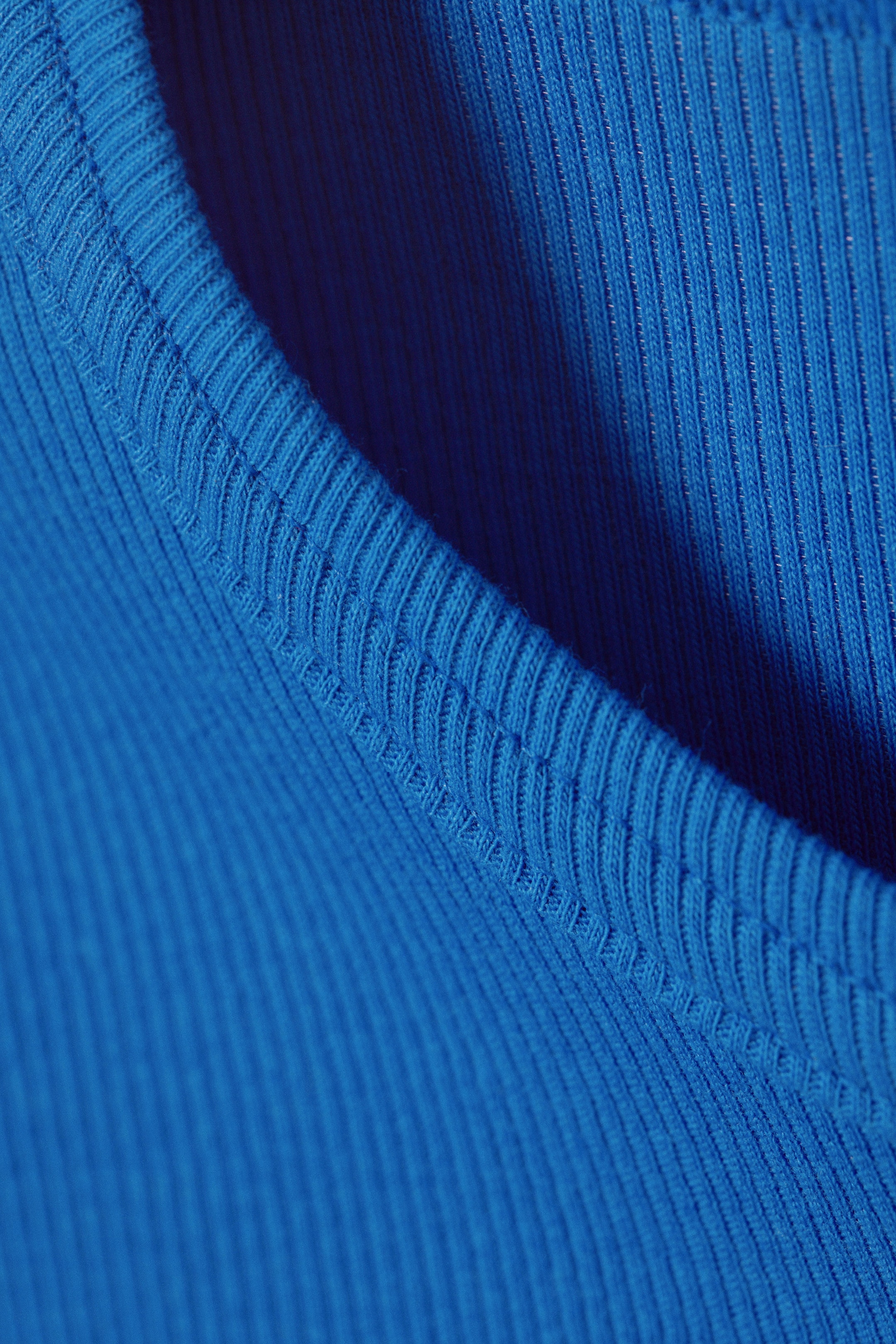Bright Blue - Slim Fit Ribbed Cotton T-shirt - 1