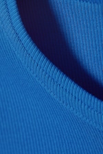 Bright Blue - Slim Fit Ribbed Cotton T-shirt - 1