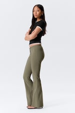 Dark Khaki Green - Low Rise Skinny Flared Leg Trousers - 2