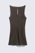 Black & Dark Mole - Sheer Sleeveless Boat-Neck Mini Dress - 5