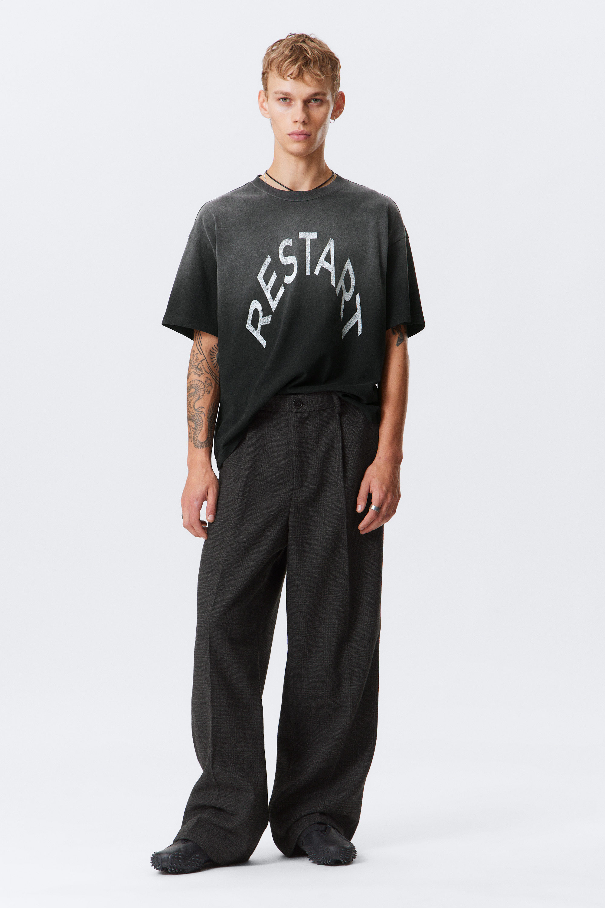 Schwarz kariert - Uno Loose Heavyweight Suit Trousers - 1