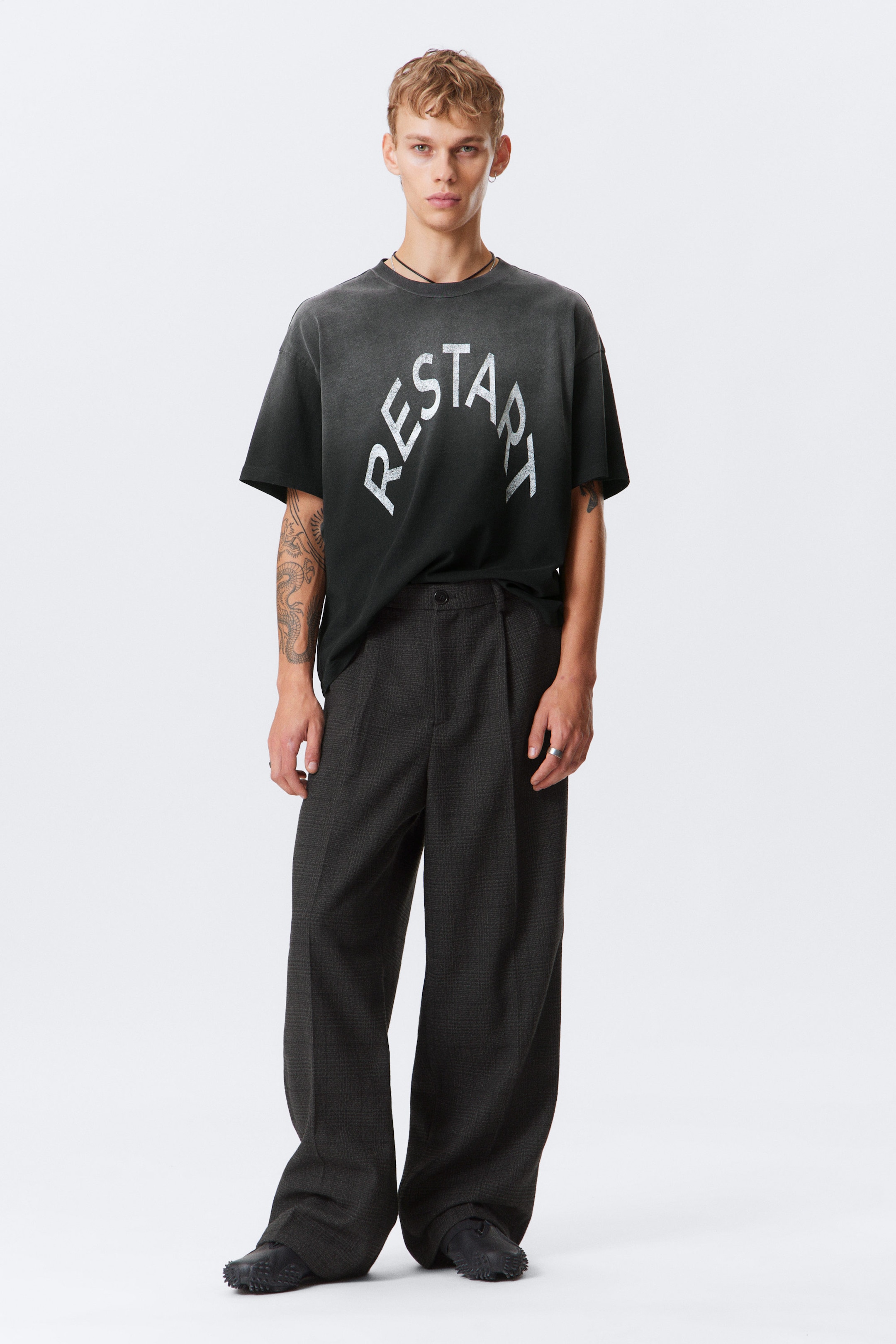 Checked Black - Uno Loose Heavyweight Suit Trousers - 1