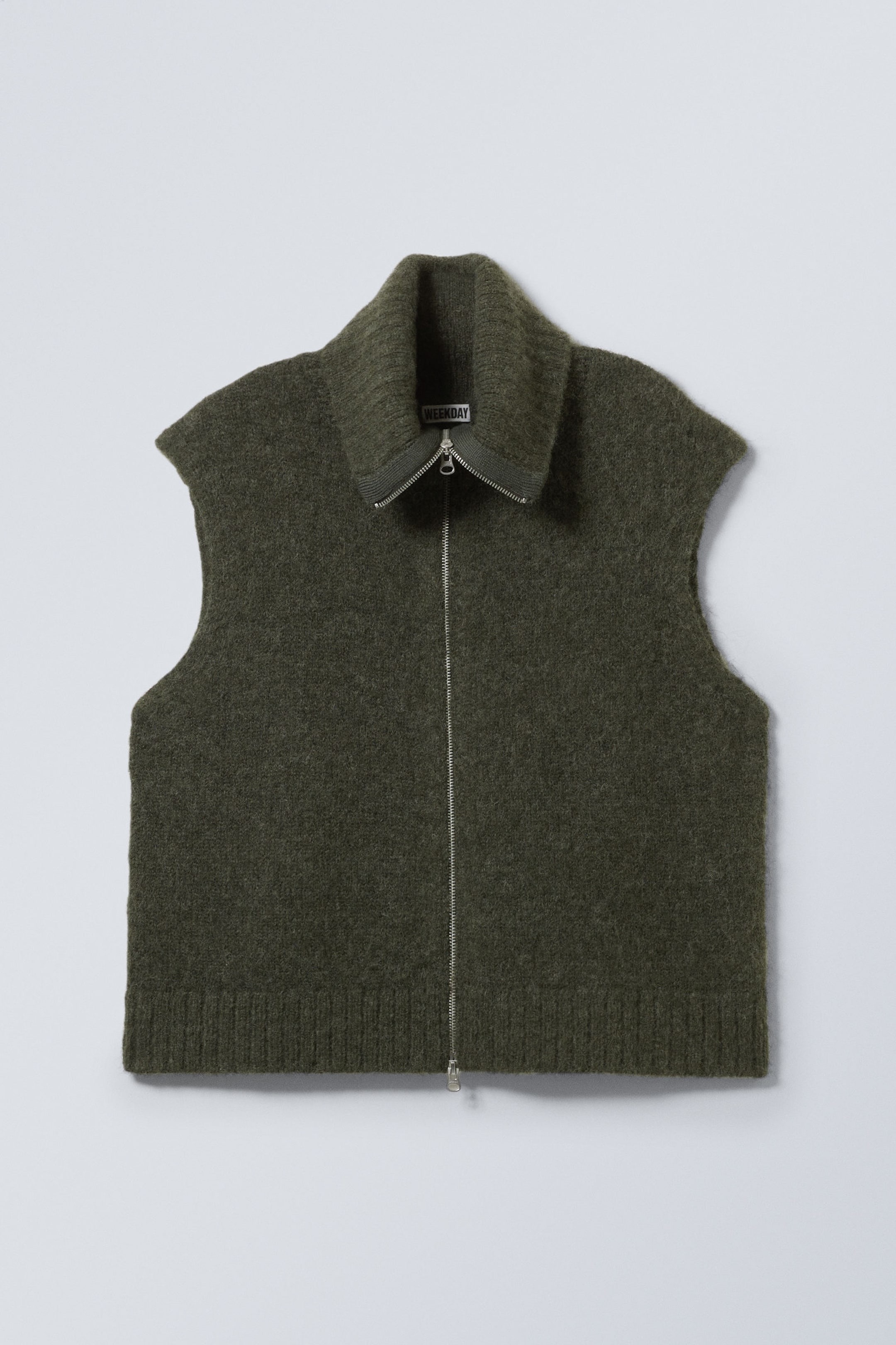 Dark Khaki Green - Knitted Zip Vest - 1
