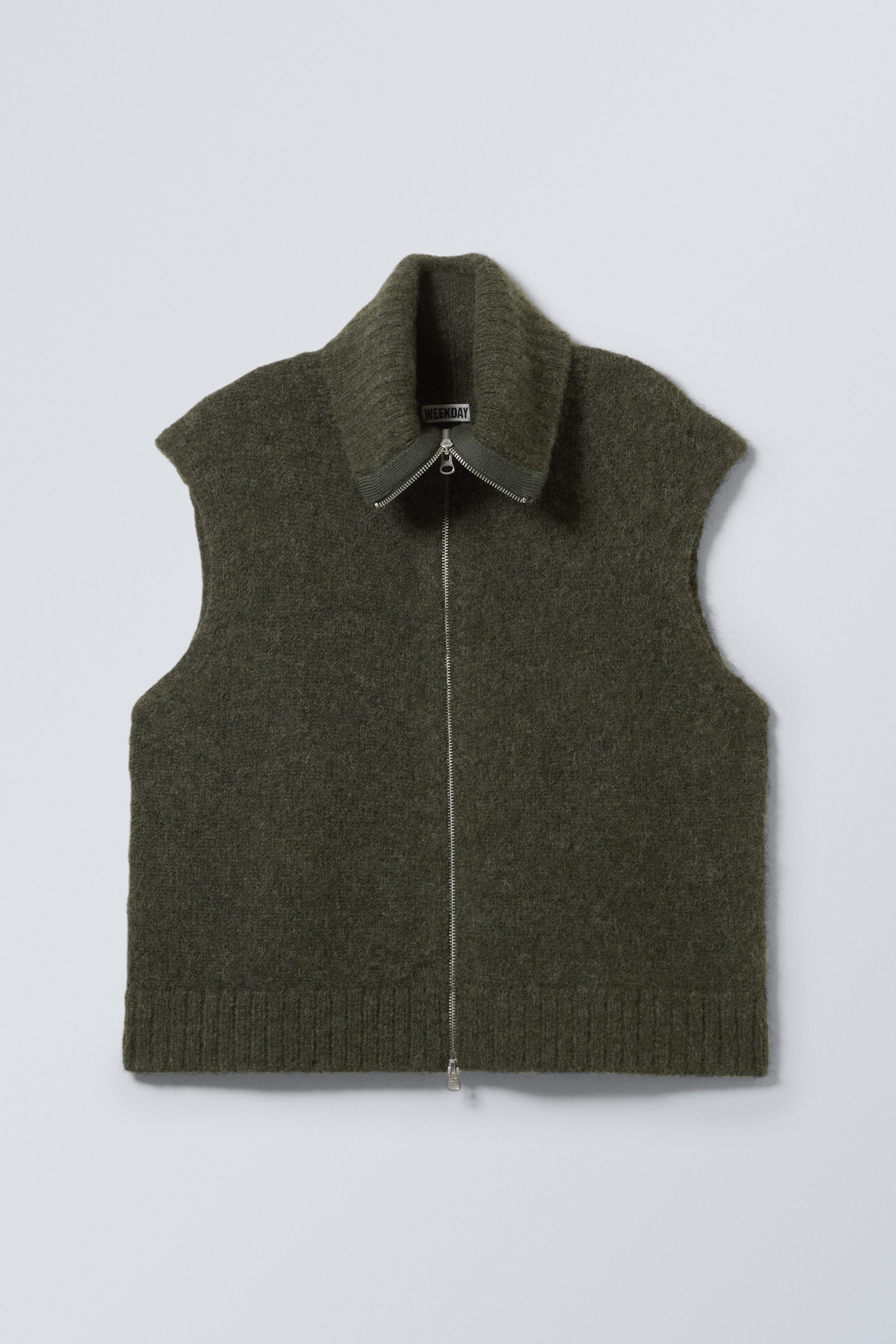 Dark Khaki Green - Knitted Zip Vest - 0