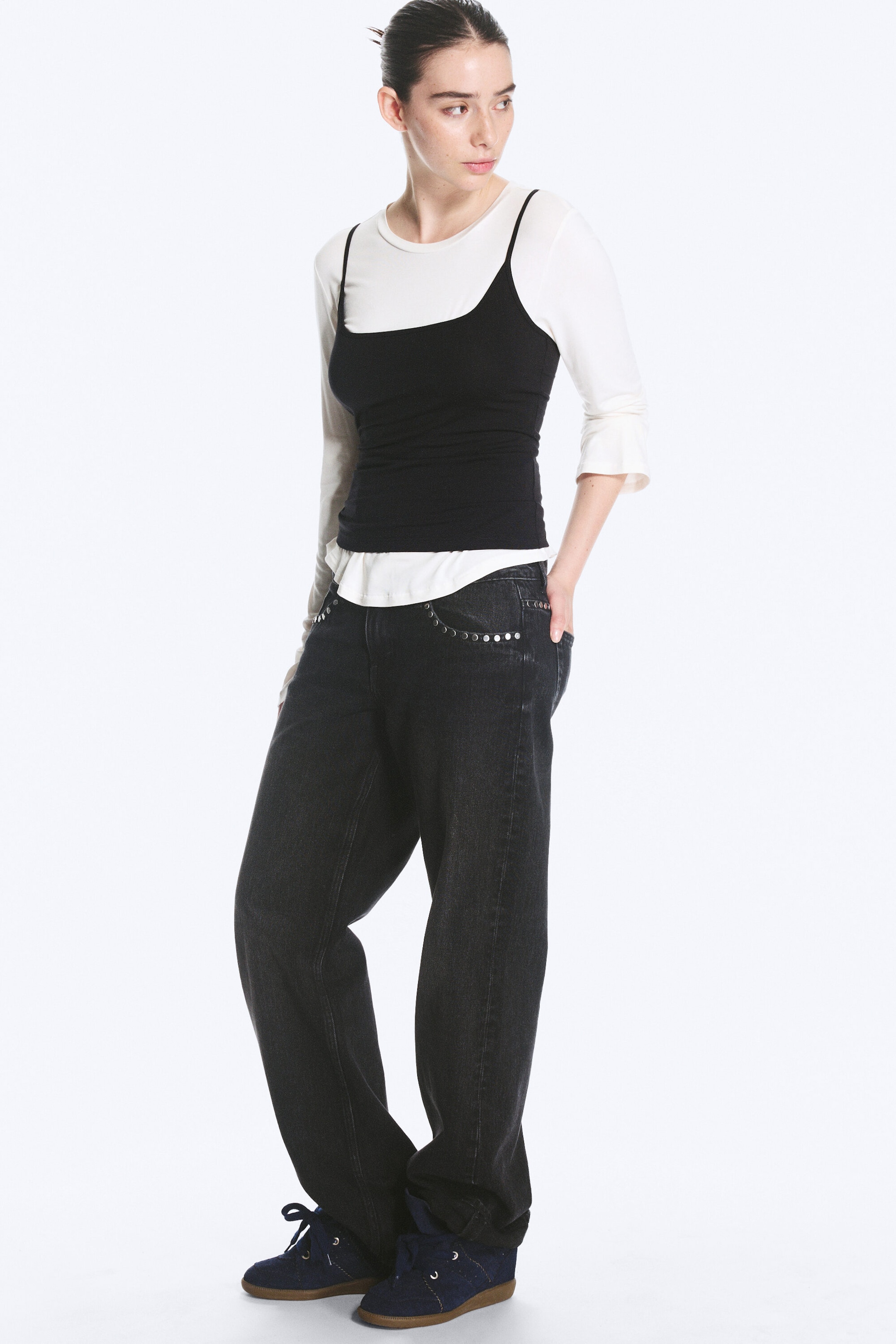 Black - Slim Strap Tank Top - 2