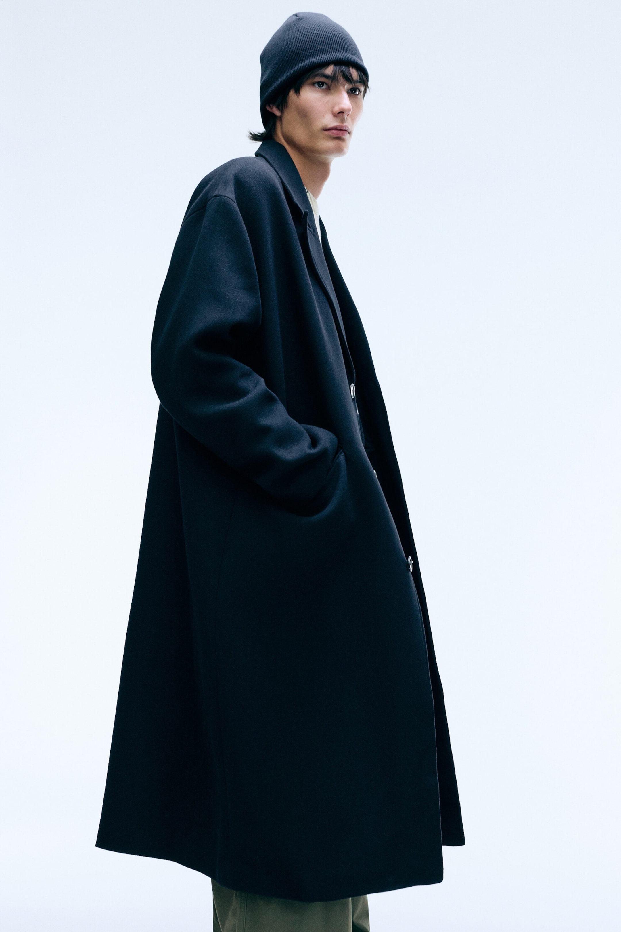 Black - Oversized Single-Breasted Wool Blend Coat - 2