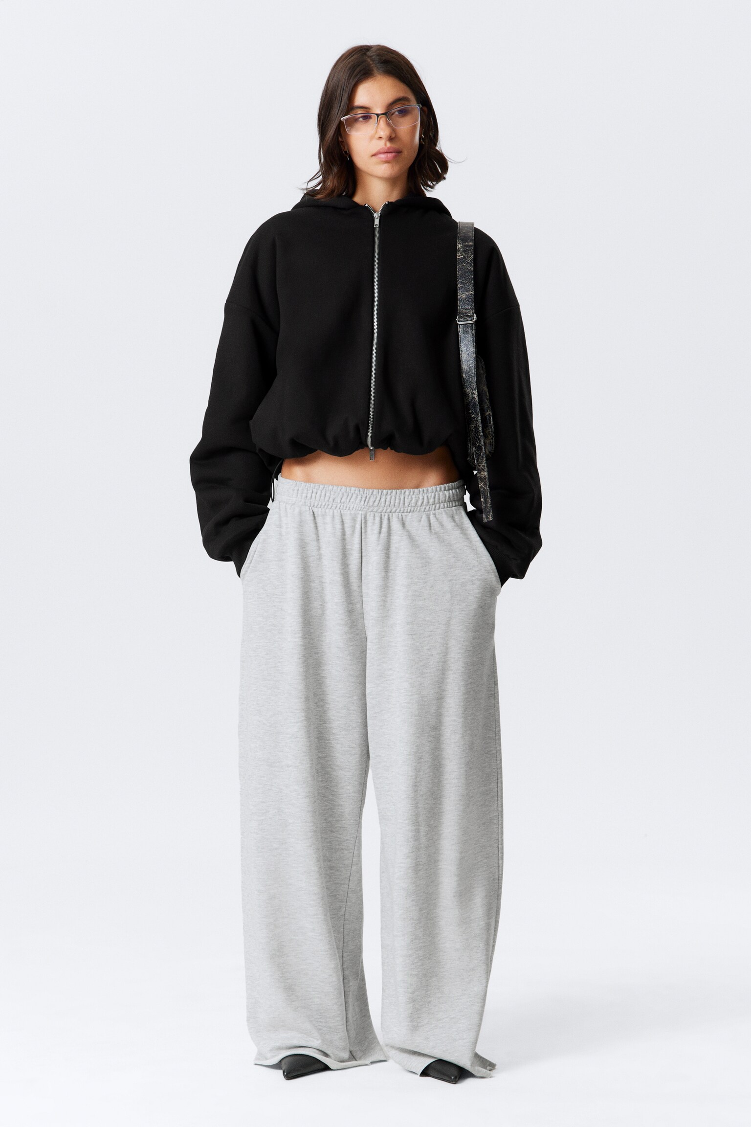 Pantalon oversize en tissu éponge à jambes larges - Gris chiné