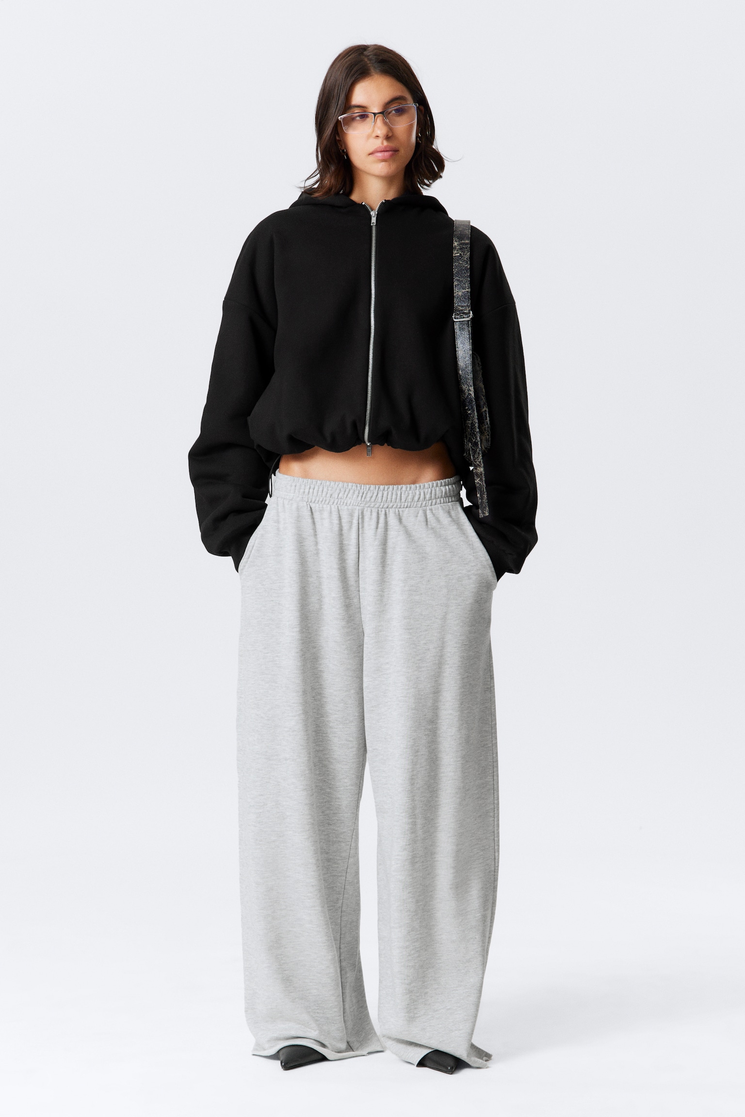 Pantalon oversize en tissu éponge à jambes larges - Gris chiné