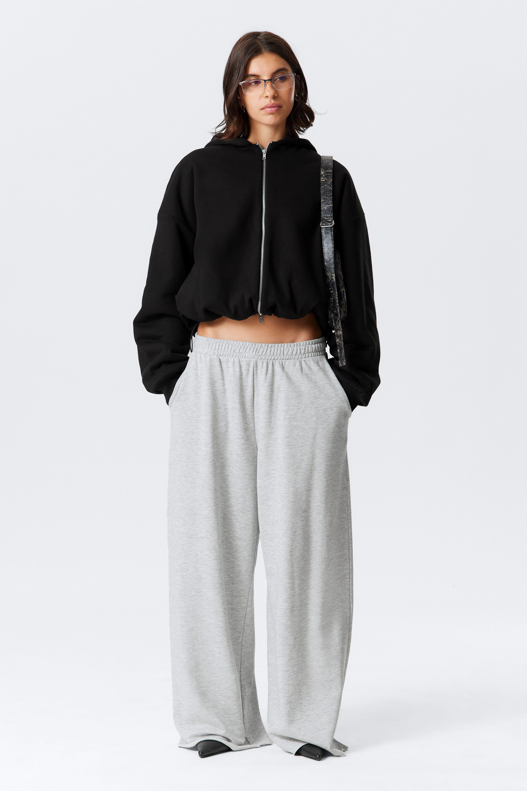 Grau meliert - Oversized Frottee-Jogginghose mit weitem Bein - 1