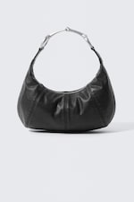 Black - Buckle-Handle Faux Leather Hand Bag - 0