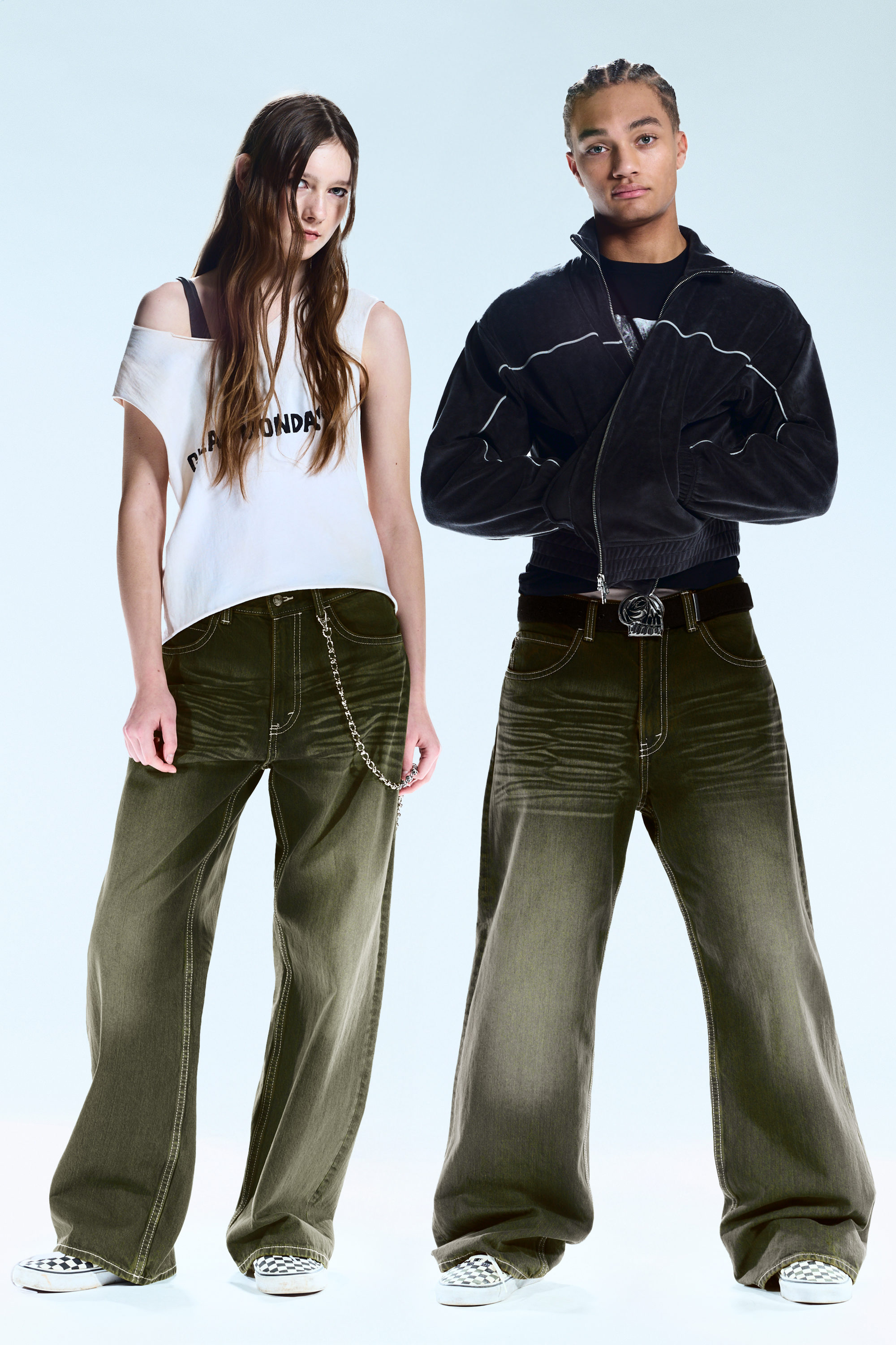 Deep Green - Khaki Green - Looser Regular Waist Loose Straight Jeans - 2