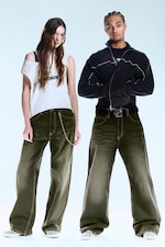 Deep Green - Khaki Green - Looser Regular Waist Loose Straight Jeans - 0