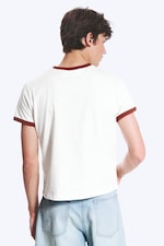 Weiß/Rostrot - Kurzärmliges Baumwoll-T-Shirt mit Kontrastbesatz - 2