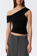 Schwarz - Fitted Sleeveless Off-Shoulder Top - 3
