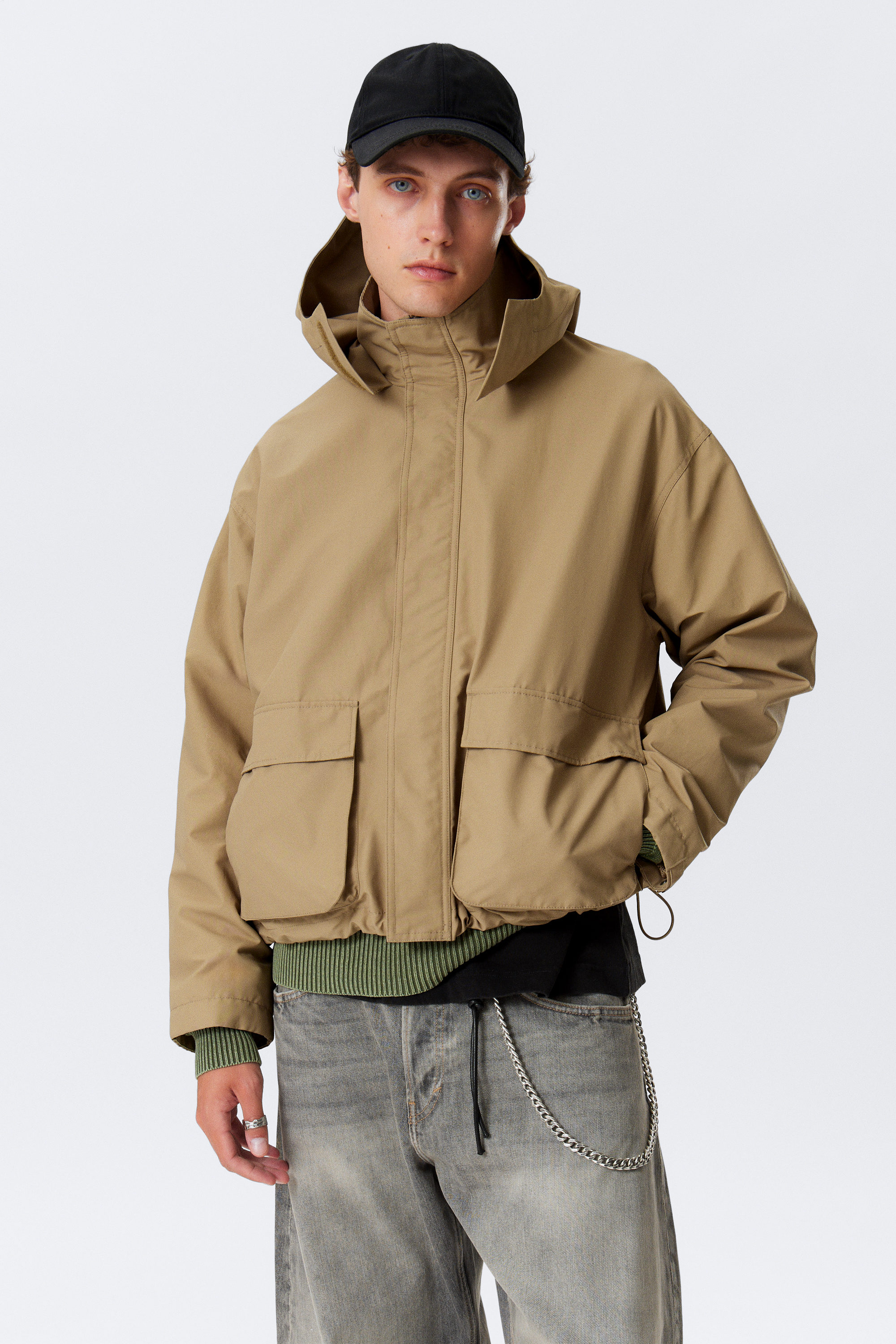 Dark Beige - Relaxed Fit Hooded Jacket - 1