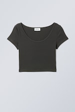 Darkest grey - Open Neck Crop Top - 0