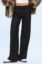Dark Grey - Glitter Pinstripe - Low Rise Suiting Trousers - 1
