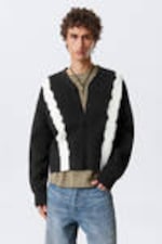 Svart batik - Stickad boxig tie-dye-cardigan - 0