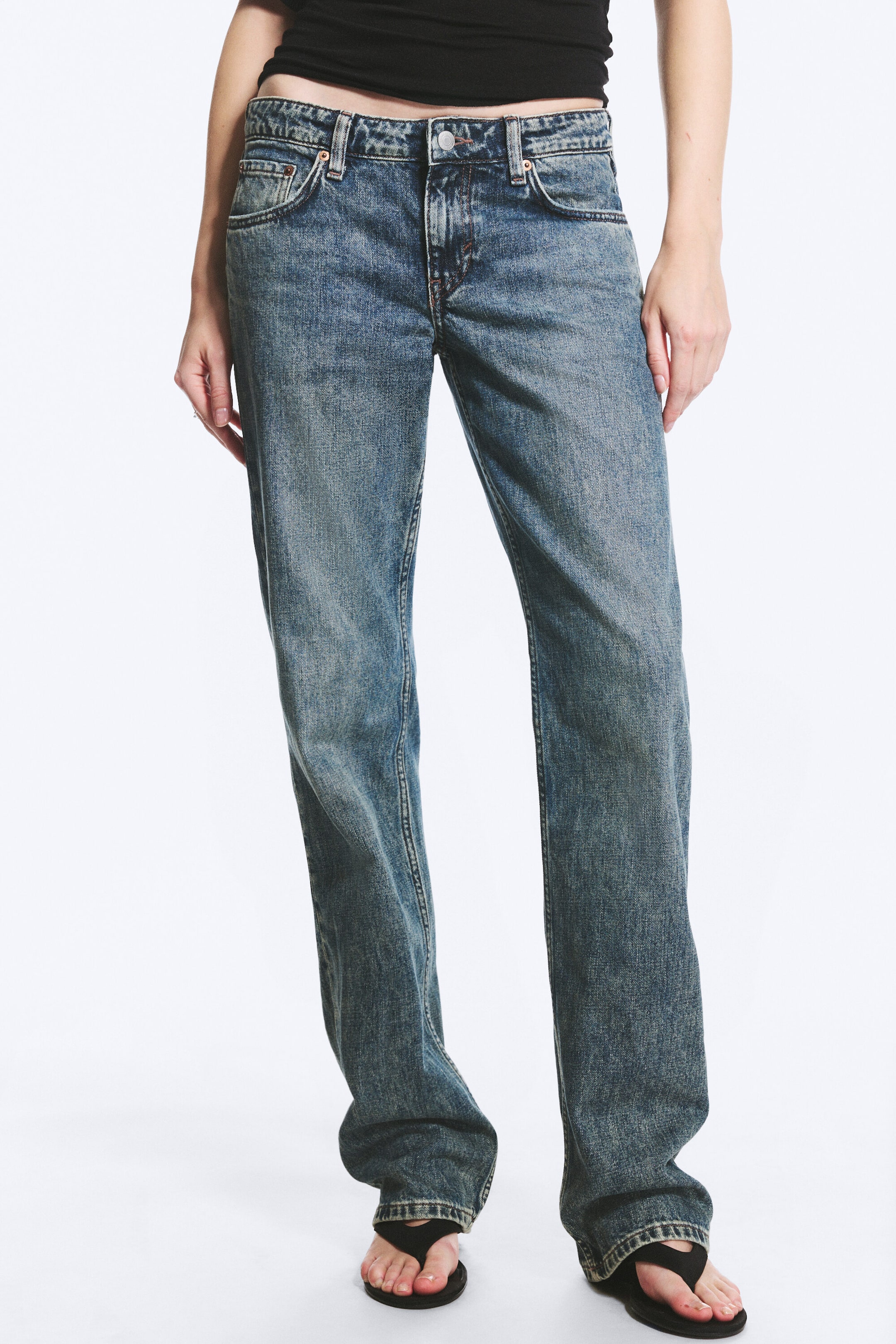 Second Blue – Medium Blue - Arrow Low Waist Regular Straight Leg Jeans - 2