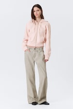 Washed Light Pink - Cinched Cotton Zip Hoodie - 1