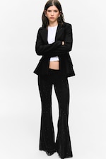 Black - Rhinestones - Flared Rhinestone Trousers - 0