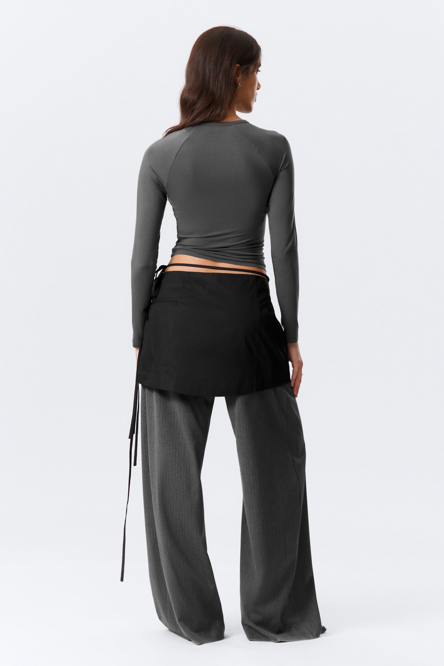 Strappy Mini Wrap Skirt - Svart/Mørk gråmelert - 5