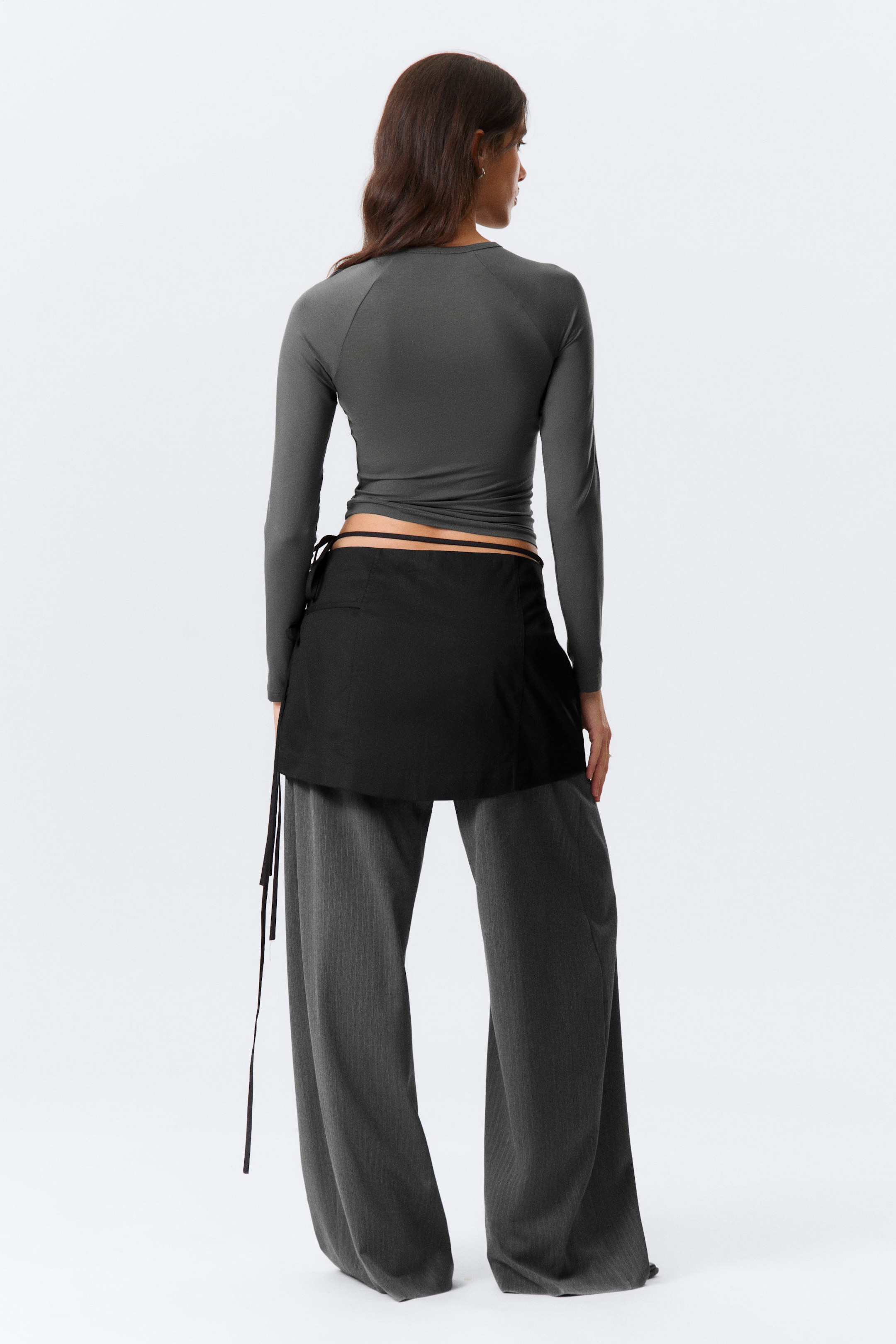 Black - Strappy Mini Wrap Skirt - 2