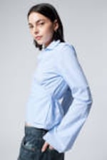 Striped Blue - Long-Sleeved Wrap Poplin Shirt - 2
