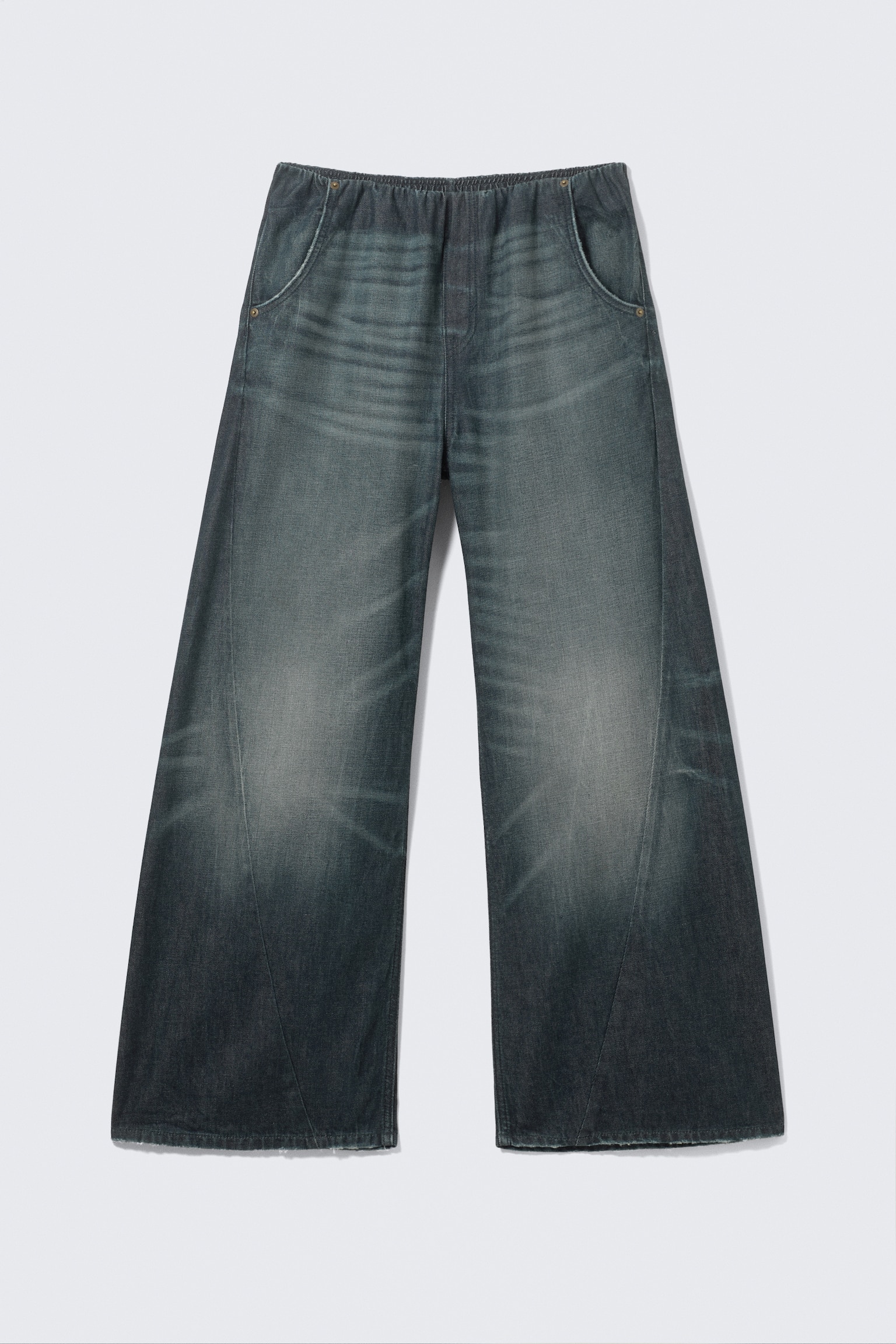 Weite Denim-Jogginghose mit niedrigem Bund - Mittelblau - Dunkelblau - 2