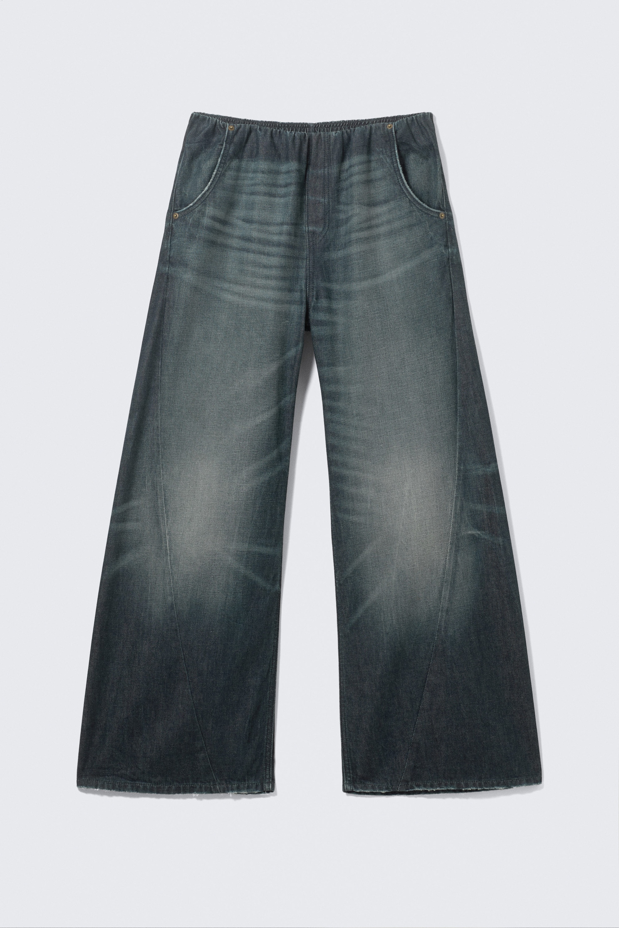 Mid Blue - Dark Blue - Low Rise Loose Fit Denim Joggers - 4