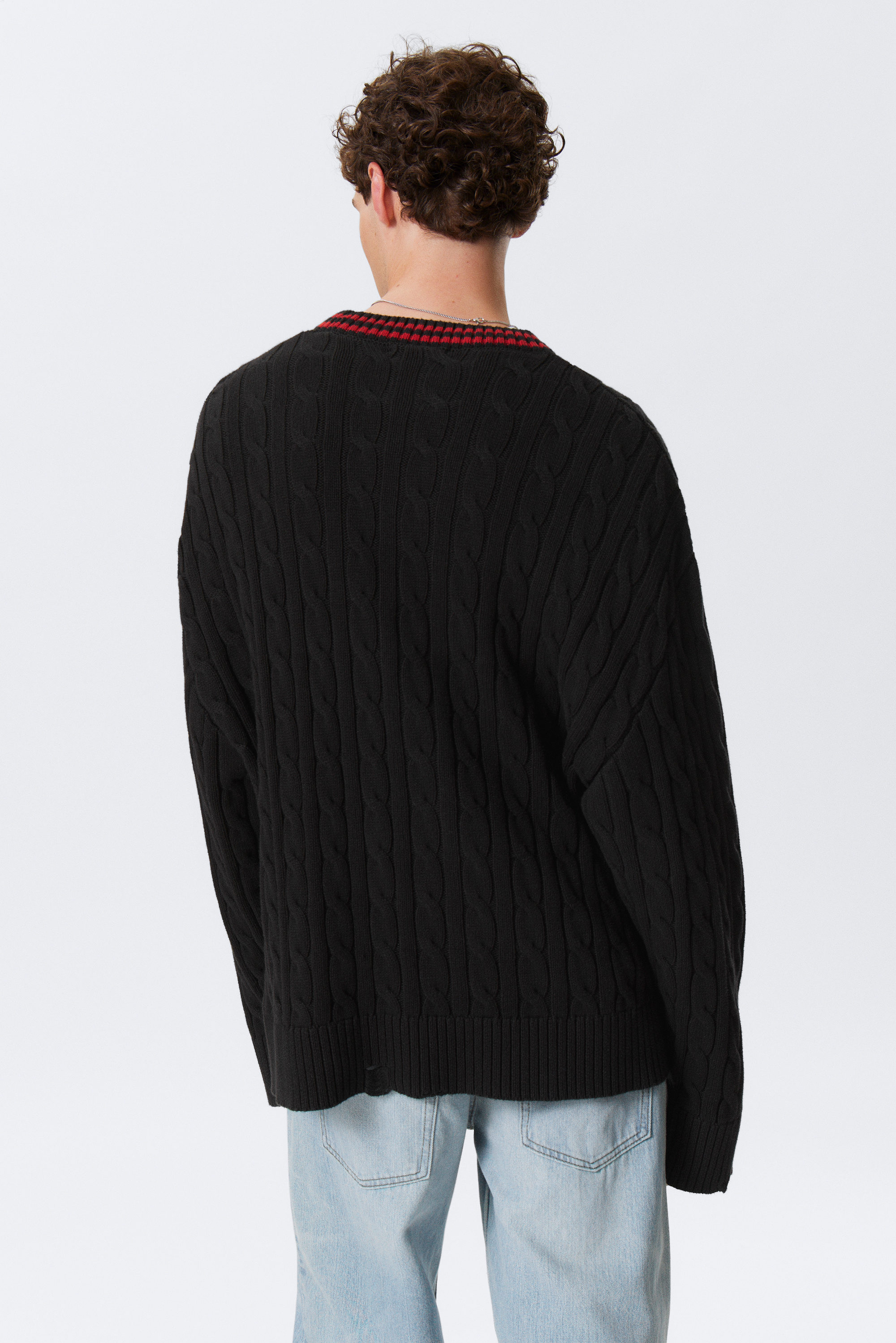 Black - Oversized Cable Knit Sweater - 2