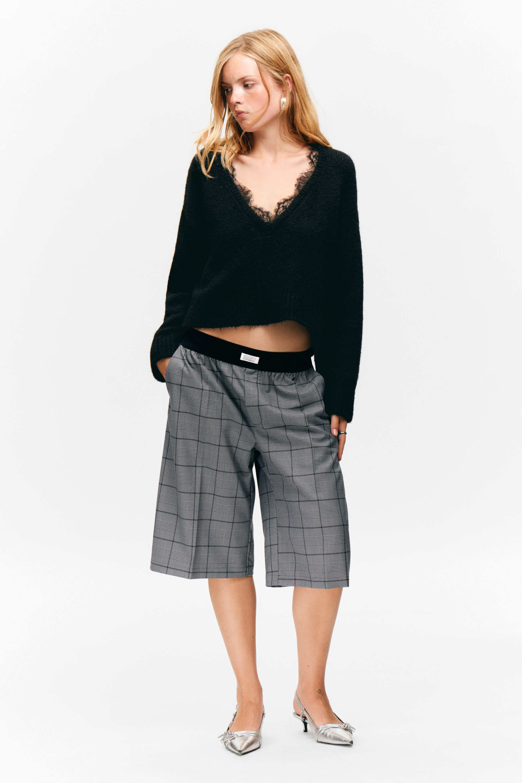 Kariertes Grau - Entspannte Pull-on-Shorts mit niedrigem Bund - 2