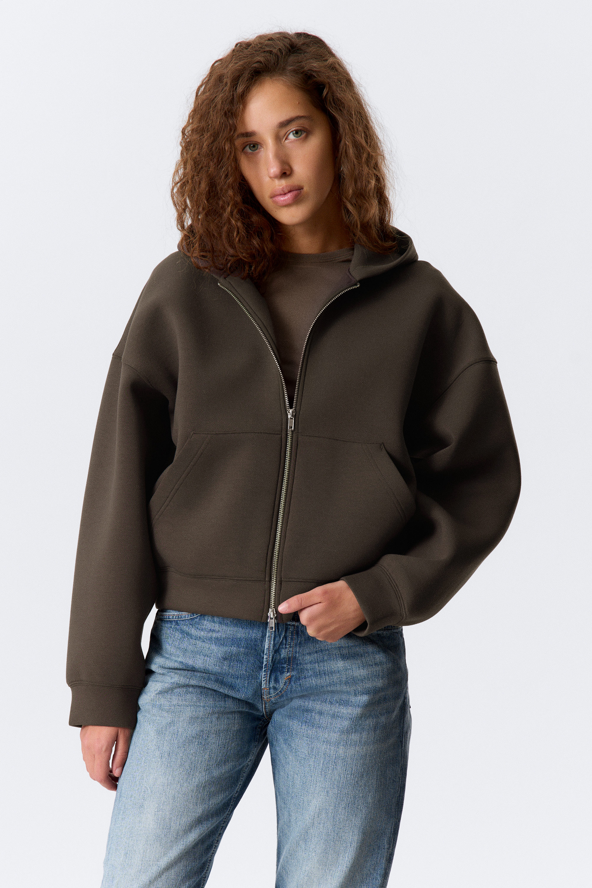Mörkbrun - Oversized Scuba Zip-hoodie - 0