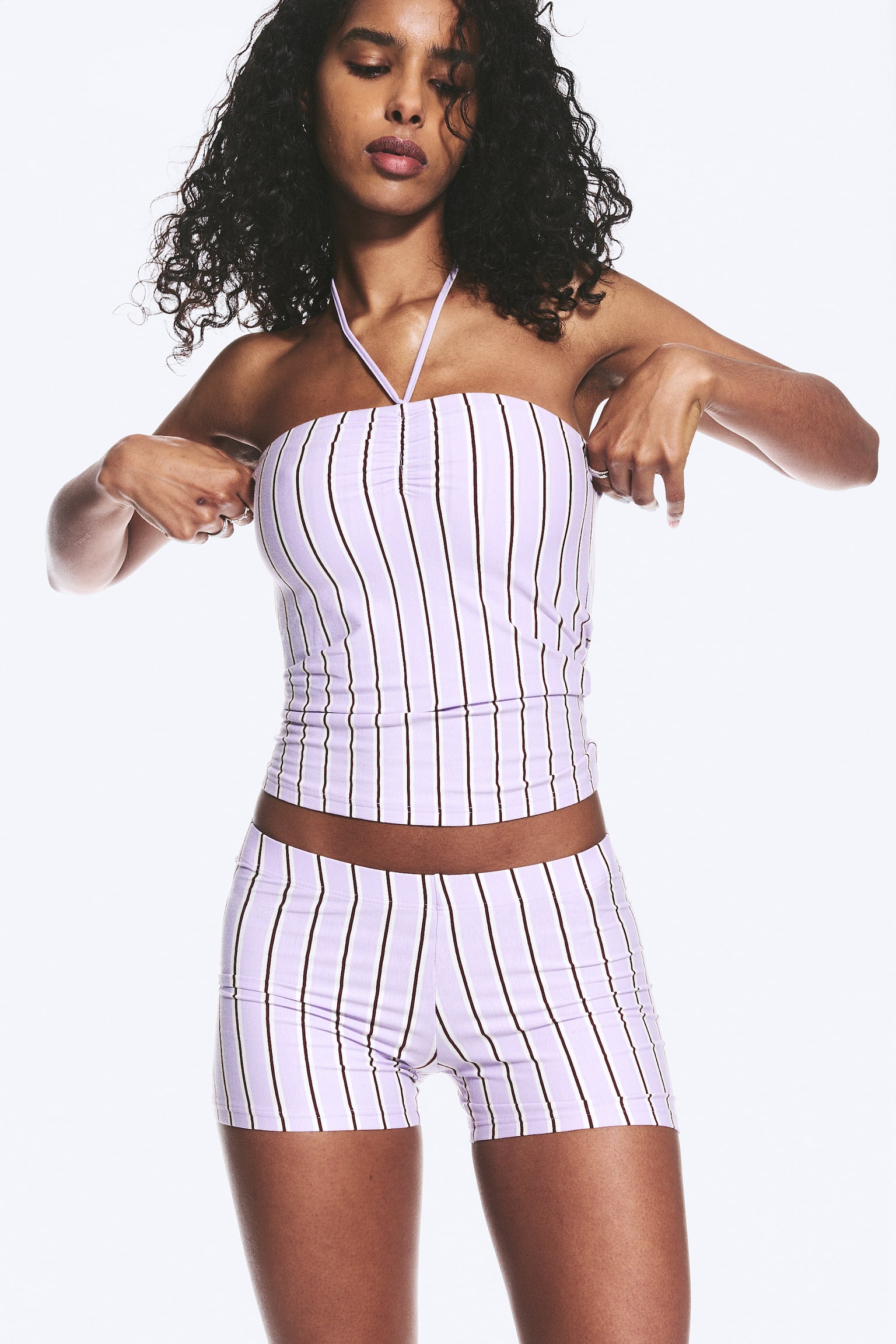 Alacsony Jersey Hotpants - Lila Csík/Fekete - 4