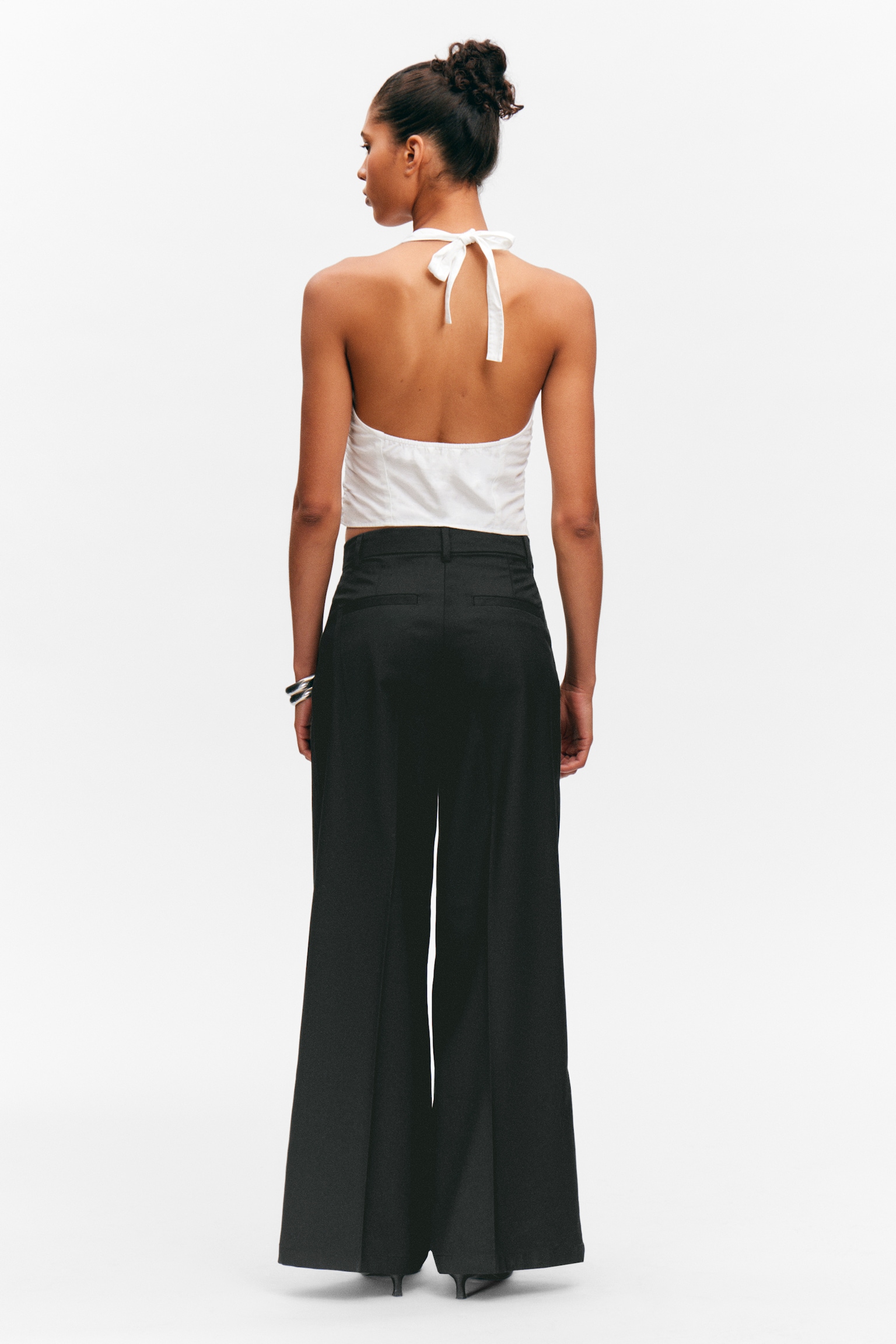 High Waisted Wide Leg Suiting Trousers - Black/Checked Brown/Pinstriped Dark Grey - 5