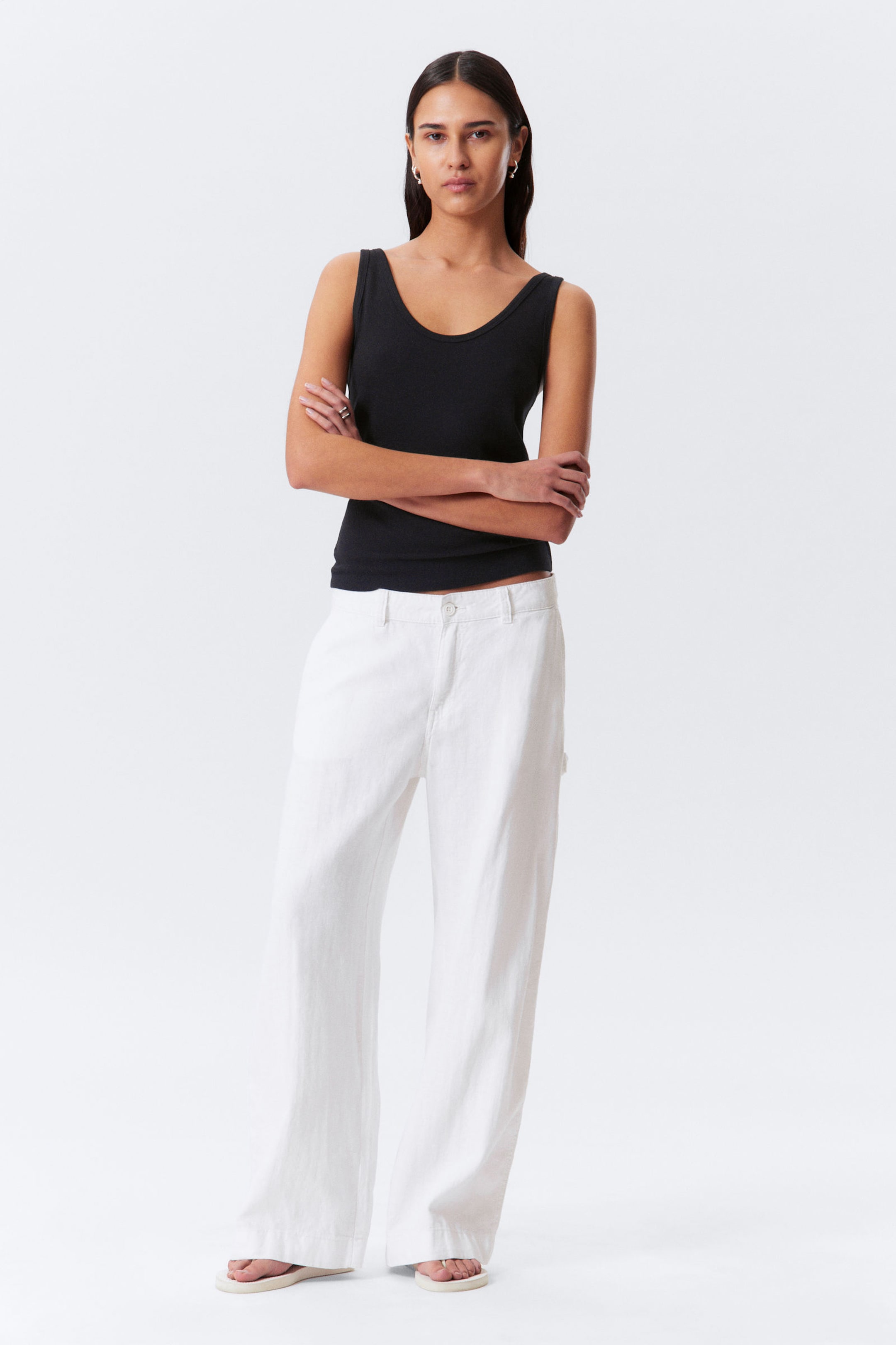 #FFFFFF - Loose Carpenter Linen Blend Trousers - 1