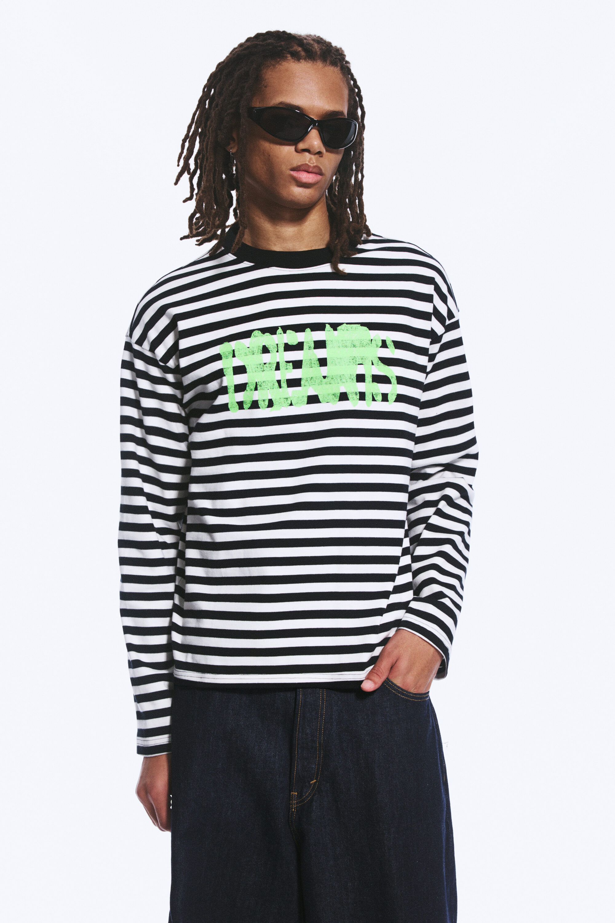 great boxy graphic long sleeve t-shirt - Black & White Stripe