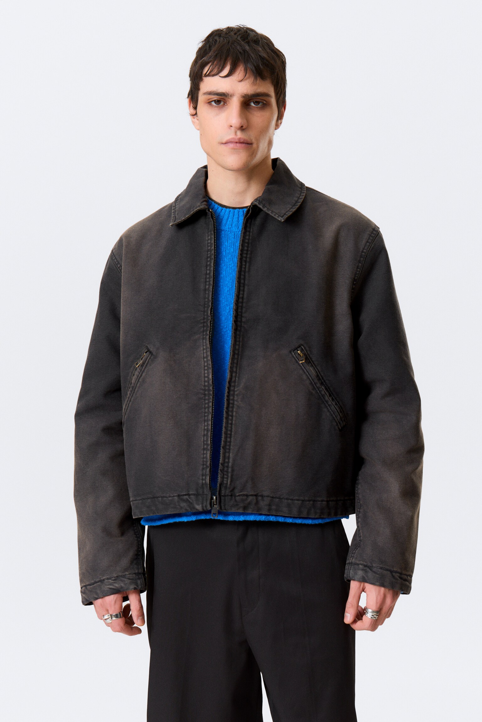 Casaco Boxy Relaxado com Fecho - Preto/Bege - 1