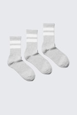 Grey - White Stripe - 3-pack Striped Sport Socks - 0