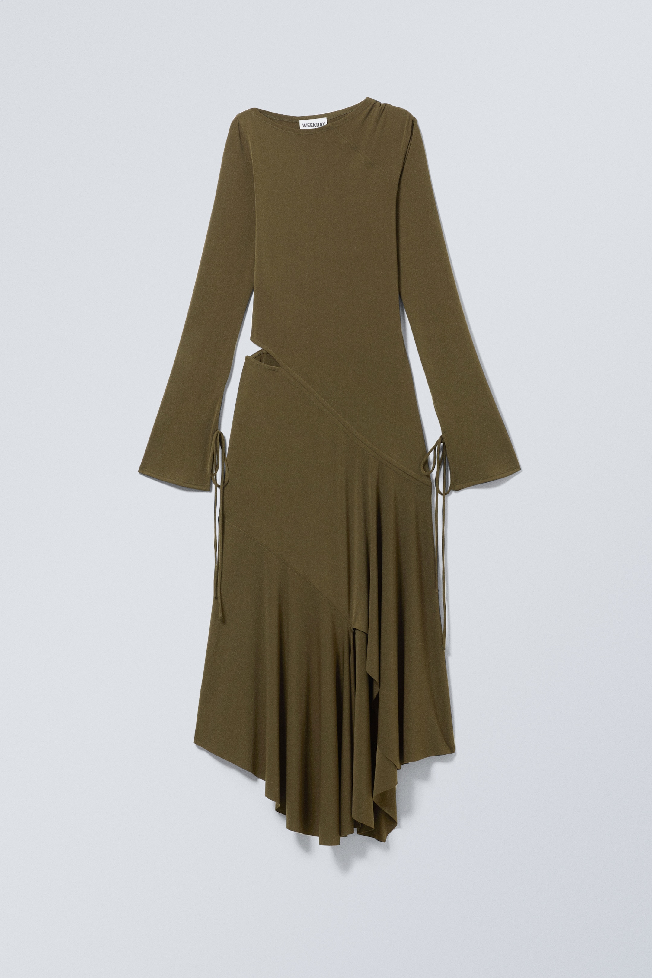 Visa större bild: Långärmad asymmetrisk draperad klänning - Mörk khakigrön - DAM | H&M SE 1