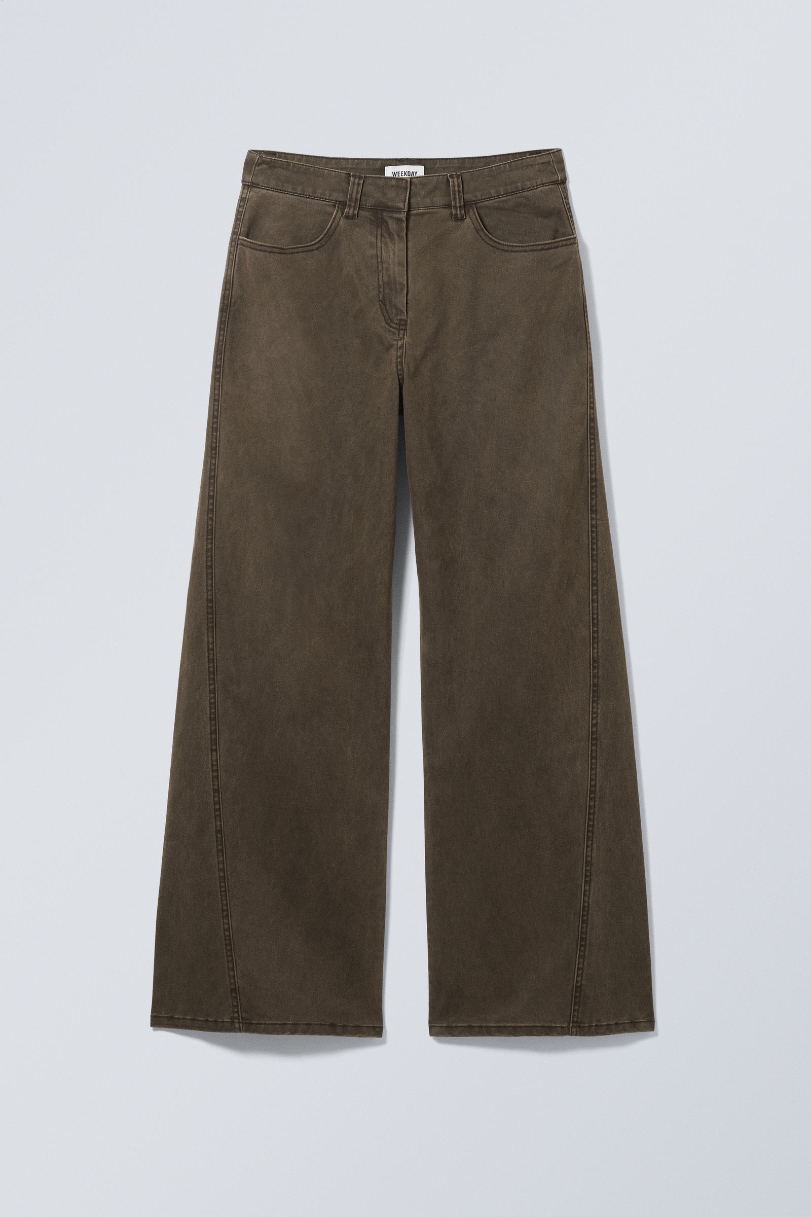 low rise wide leg washed twill trousers - Dark Brown