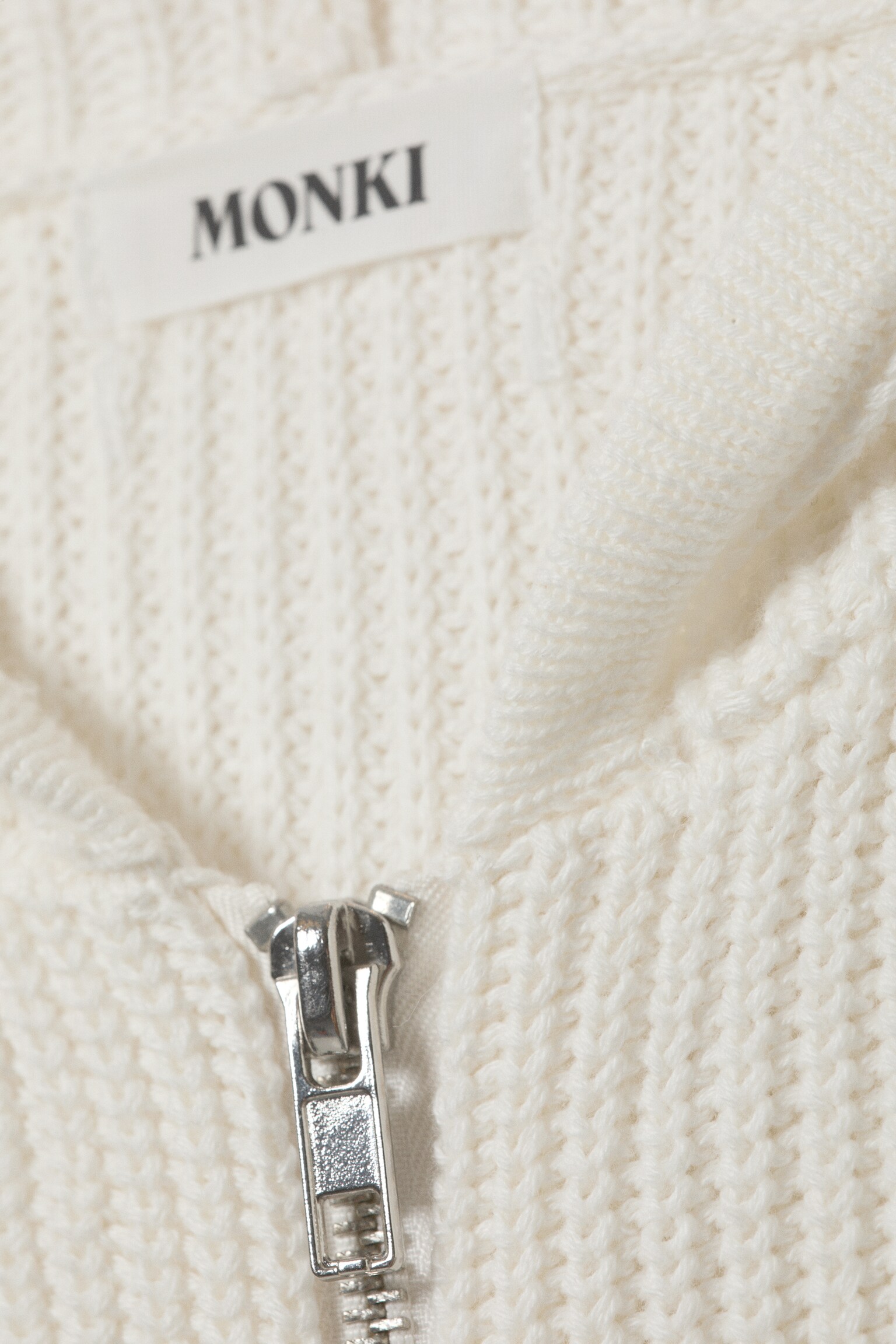 Langer Strickhoodie mit Reißverschluss - Weiß/Beige - 2