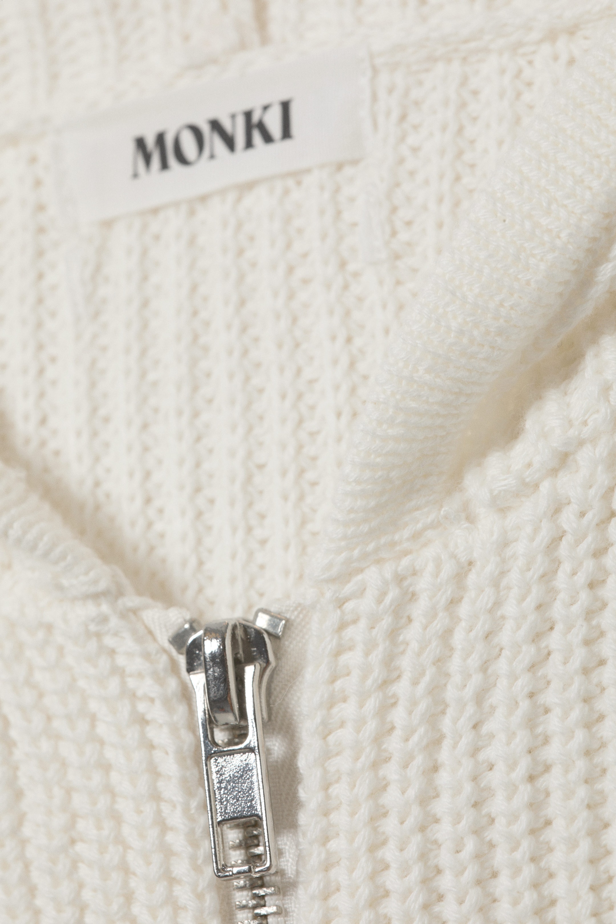 Vit - Lång stickad zip-hoodie - 5