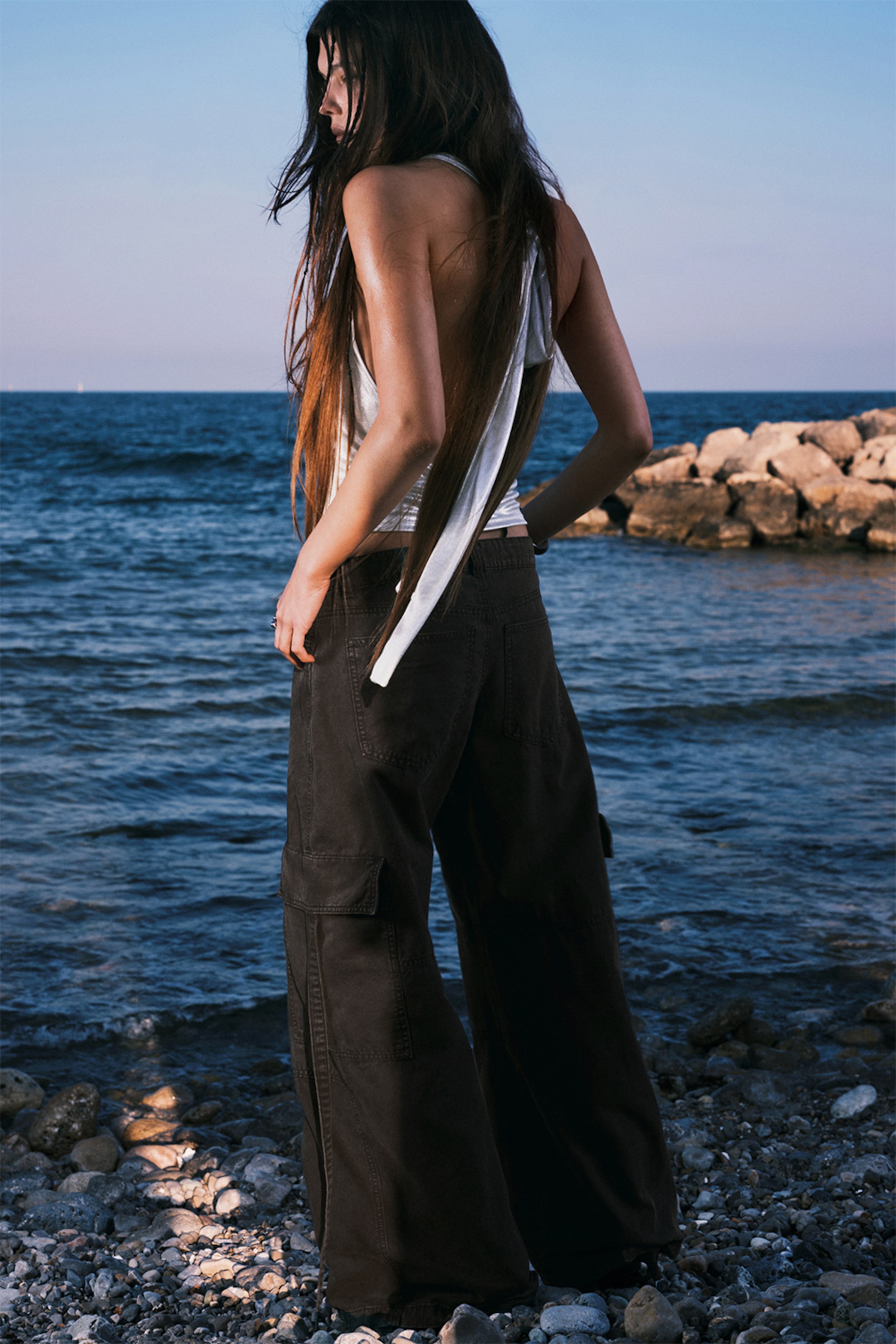 A girl wearing cargo trousers