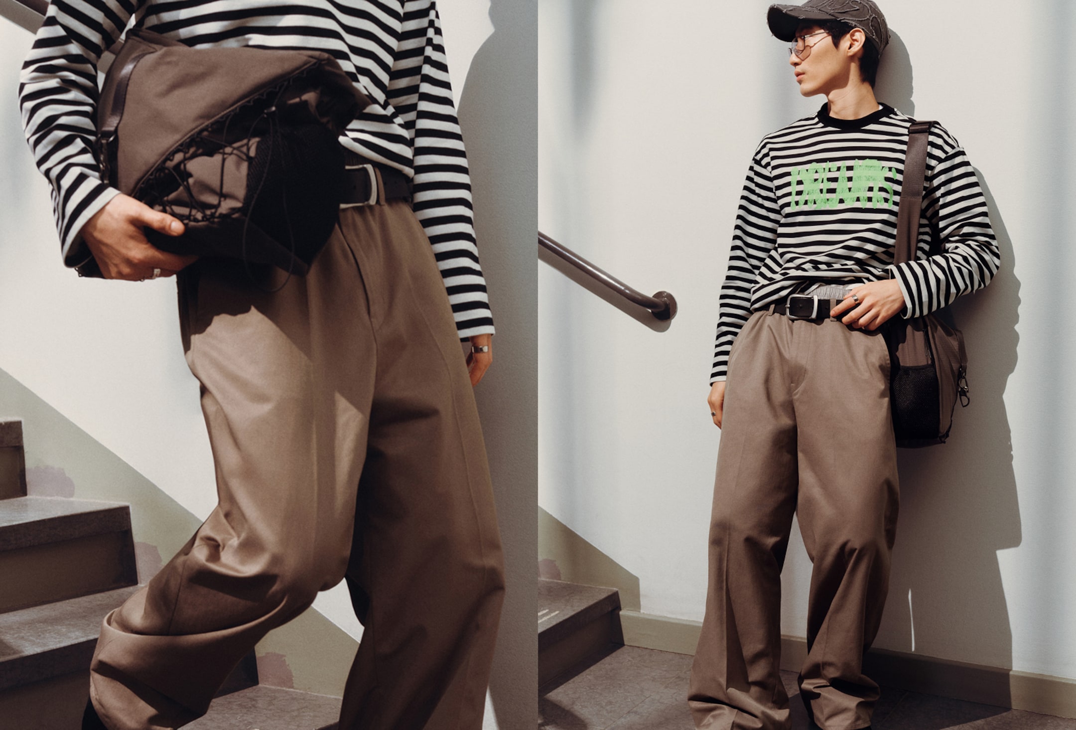 A man wearing outfits from Weekday Back to Reality collection